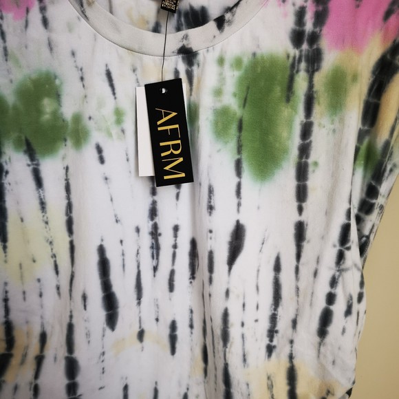 AFRM Billie Side Ruched Crop Tank Blanc No Logo New Watercolor Shoulderpad XL - Picture 3 of 4